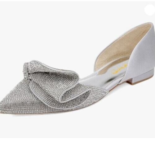 XYD Women Sparkle Pointed Toe Flats D'Orsay, Slides Elegent Folded Bow Sliver