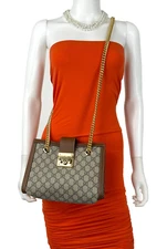 Gucci New Auth Small Brown GG Supreme Shoulder Bag Crossbody Chain Strap