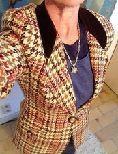 Tahari - Sexy Blazer Tailliert Bunt Kariert Hahnentritt Wolle Made in USA Gr. S