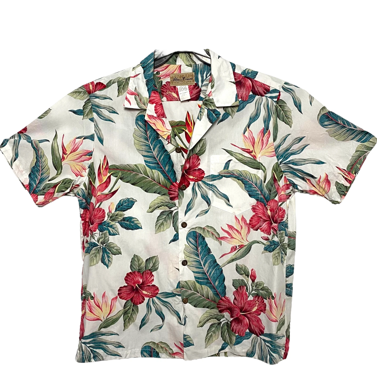 Blue Moon Men Shirt Button Down Casual Short Sleeve Collar Tropical Floral L