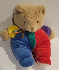 Vintage Eden Baby Teddy Bear Plush Velour Colors Rainbow Red Green Blue RARE