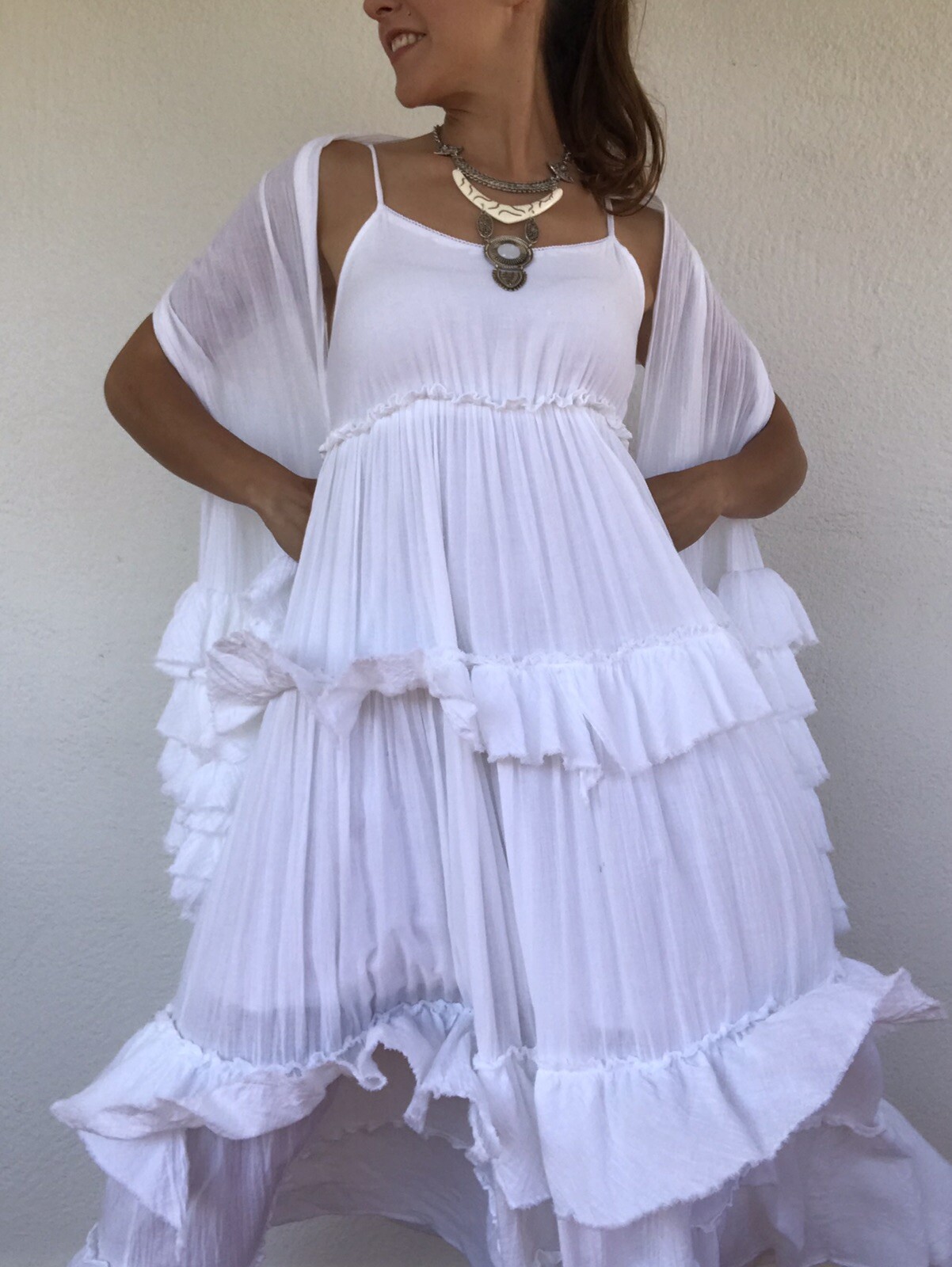 Vestido blanco largo Ibicenco.Casual.Bohemio, Playa,Fiesta,Evento o Cóctel Ibiza