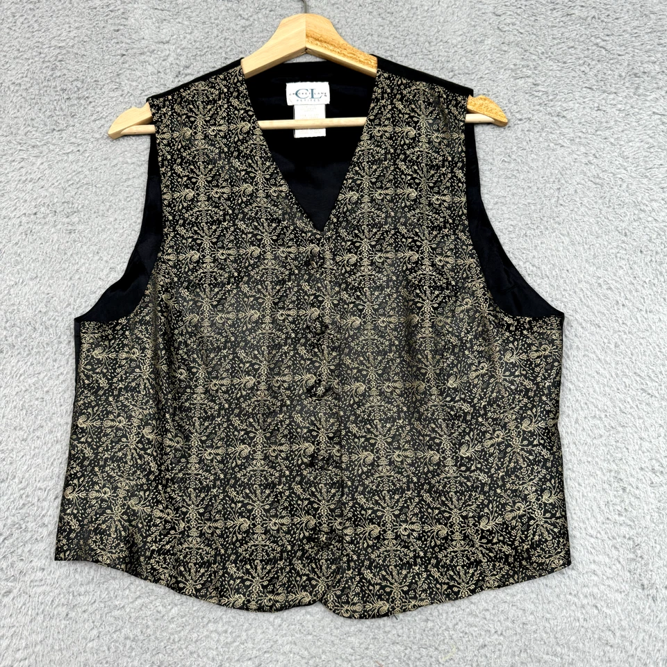 Camisa Chaleco Cricket Lane Mujeres LP Negro Dorado Geo Estampado Audaz Glamour Mafia Esposas Foto 4 de 4