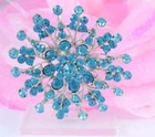 2.25" LARGE TURQUOISE DIAMANTE RHINESTONE CRYSTAL CUT-OUT FLOWER WEDDING BROOCH