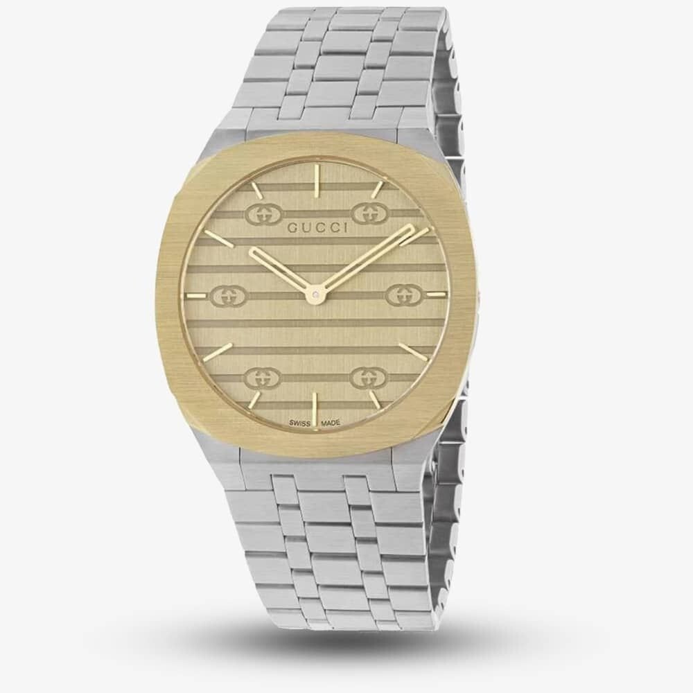 GUCCI スクエア　ゴールド　腕時計 Gucci YA163405 25H Champagne Dial Quartz Men's Watch New + Box