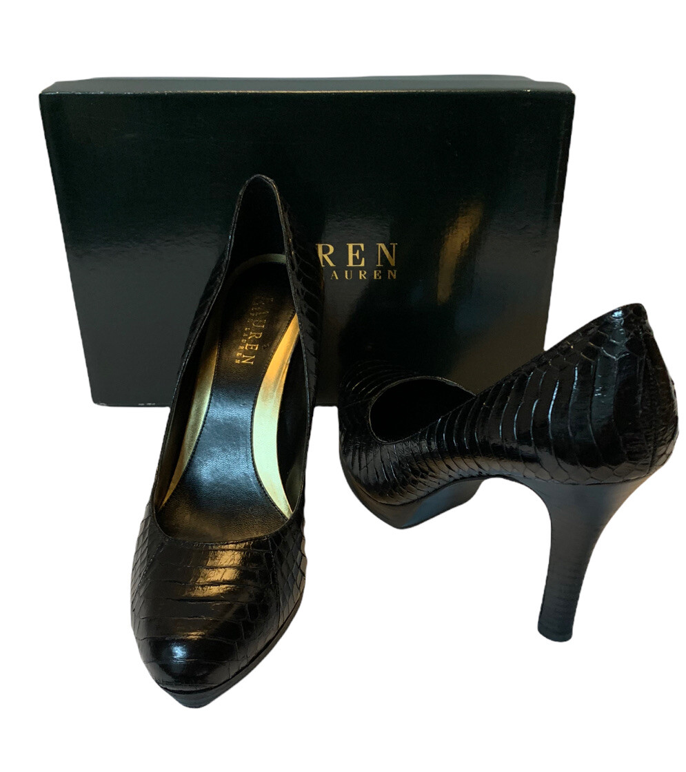 Ralph Lauren Black Snakeskin Heels 9.5 