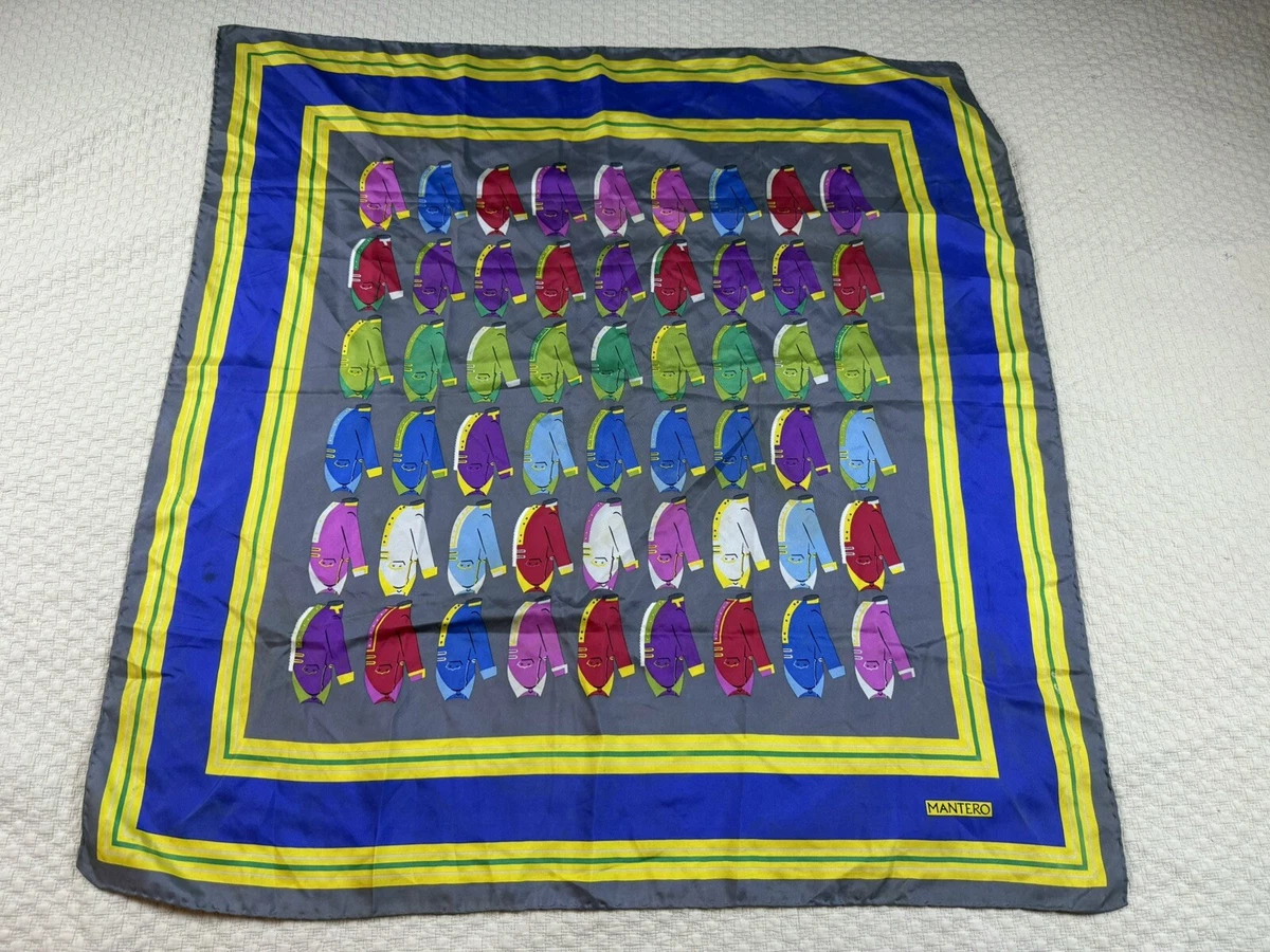 Foulard En Soie Vintage Mantero - 90x90 Cm - Bleu Violet - Carré Femme - Occasion