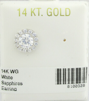 LAB CREATED WEISSE SAPHIRE 1,45 kt OHRSTECKER Einzelner OHRRING 14 K WEISSGOLD - NEU MIT ETIKETT