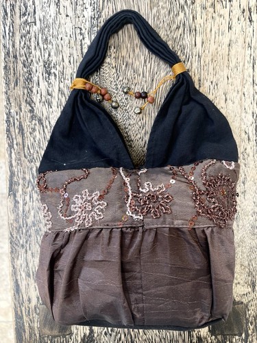 Handmade Bucket BINGLE Handbag BOHO Shimmering Satin Embroidered SEQUIN SMALL - Picture 4 of 6