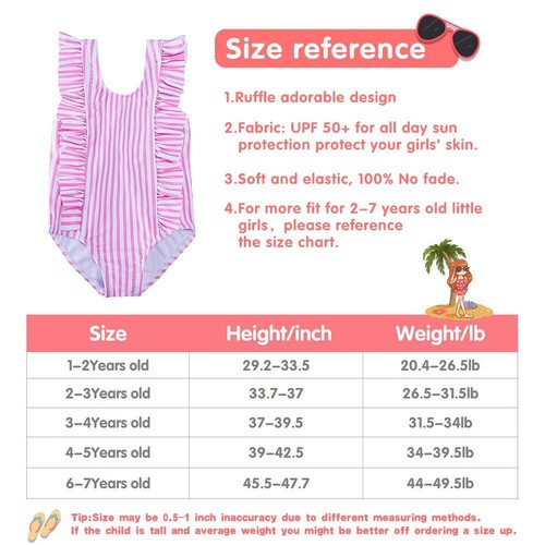 Toddler Baby Girl Swimsuit 2T Striped Bathing Suit One Piece Ruffle Swimwear ... - Picture 6 of 6