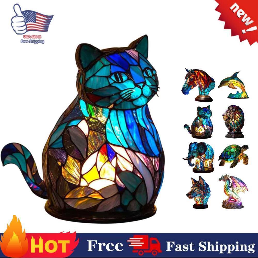 Colorful Animal Table Lamp Stained Night Light Resin Animal Desk Lamp 2024 HOT
