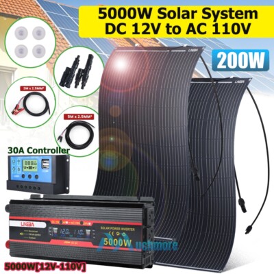 Complete Solar Panel Kit 5000W Inverter & Controller Home 110V Off Grid System