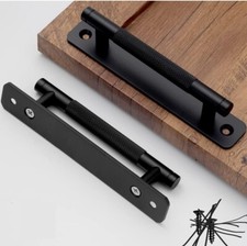 12 Pack 5 Inch 128 Mm Matte Black Barrel Knurled Cabinet Handles with Base Plate