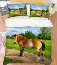 3D Green Meadow Horse P29 Animal Bed Pillowcases Quilt Duvet Cover Set Queen Kay