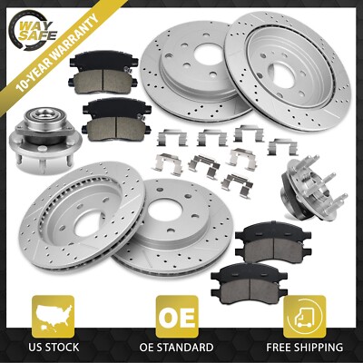 Front Rear Drilled Brake Rotors Pads Wheel Hub Bearing Kit for GMC Acadia