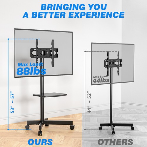 Black Universal Mobile TV Stand for 23-55 Inch TVs with Mute Wheels up to 88 lbs - Picture 8 of 8