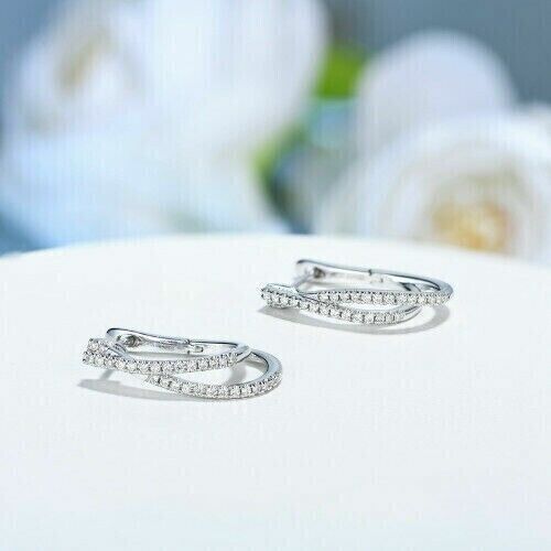 1CT Round Lab Created Diamond Women's Huggie Hoop Earrings 14k White Gold Plated - Picture 4 of 5