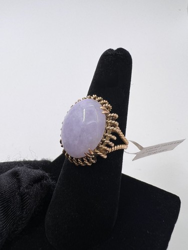 Anello Cabochon Vintage Lavanda Giada 14KYG - Foto 2 di 5