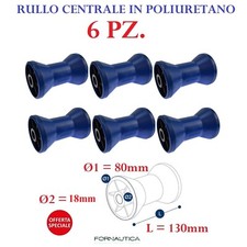 6 RULLI CENTRALI BLU REGGICHIGLIA 130X80 MM. DI RICAMBIO X CARRELLO BARCA RULLO 