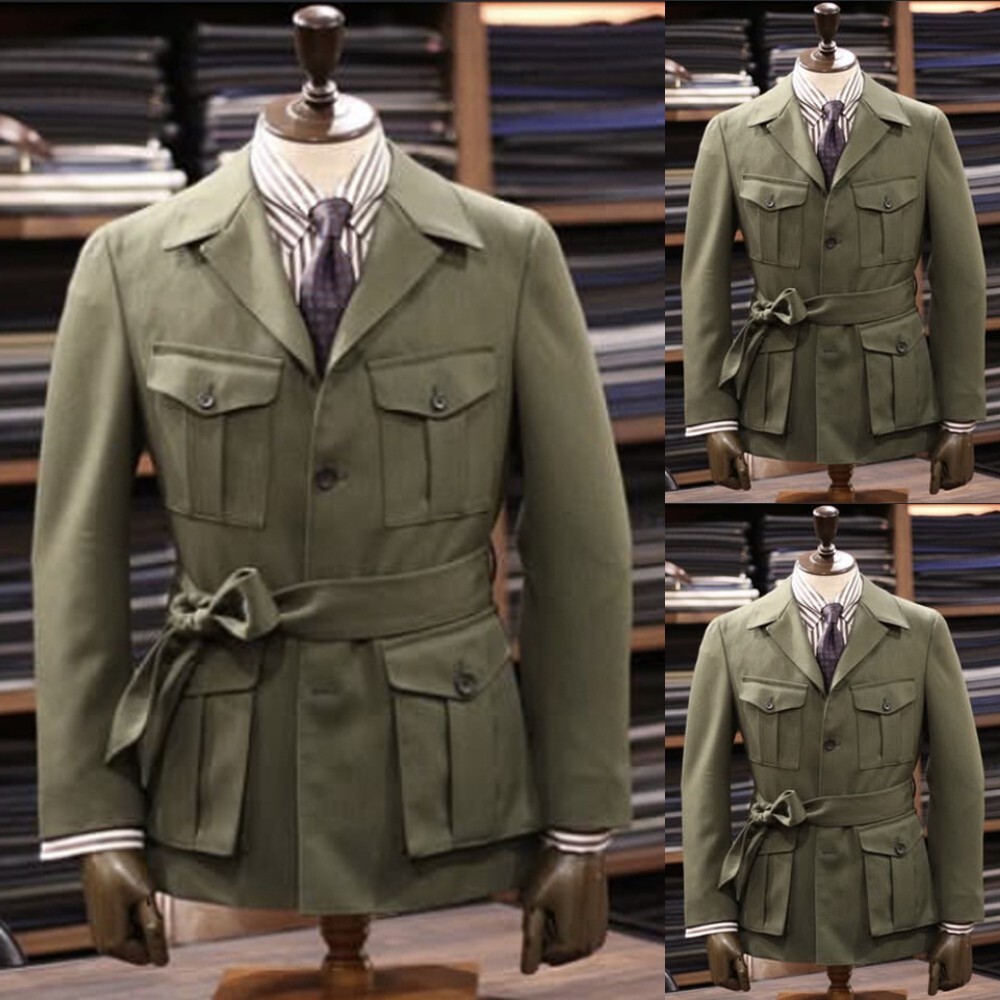 Men's Army Green Four-Button Back Vent Tuxedos