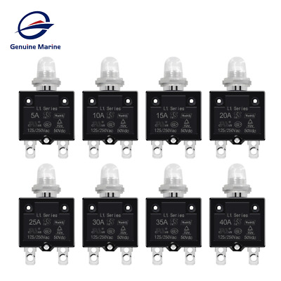 1/5/8PCS Push Button Reset Thermal Circuit Breaker 5-40A 50V DC 125/250V Volt AC