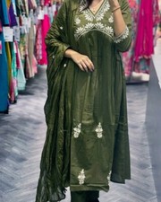 Indian Pakistani Party Wear Top Tunic Kurti Pant Dupatta Set Women Salwar Kameez