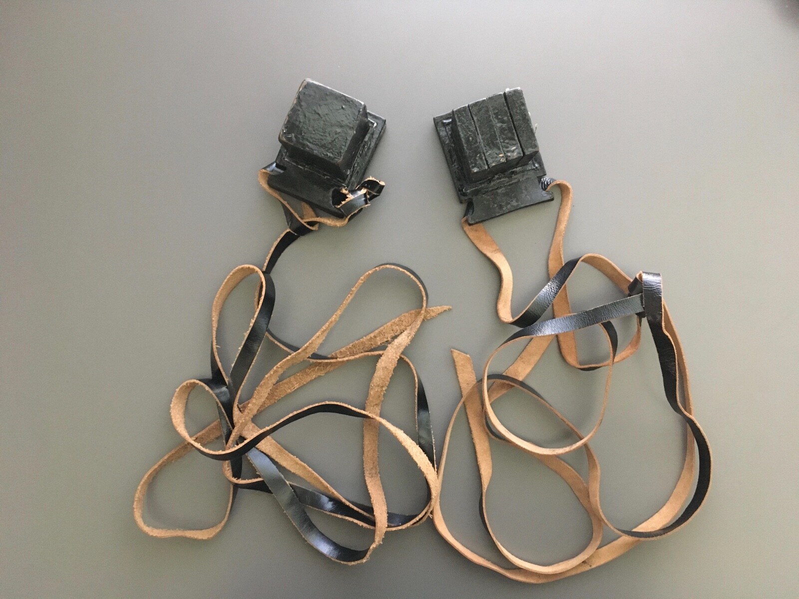2 Vintage Jewish Leather Embossed Tefillin Judaica  - Size Small