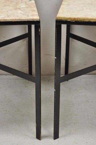 Vintage Paul McCobb Style Wrought Iron and Marble Square Side Tables - a Pair - Picture 5 of 12