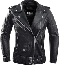 HWK Women's Brando Leather Water Resistant Motorcycle Jacket, X-Large - Black
