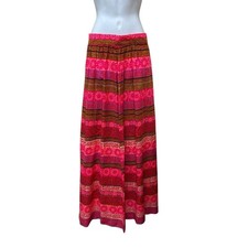 70s Vintage Alex Coleman Floral Hawaiian Hippy Maxi Skirt Colorful Size S