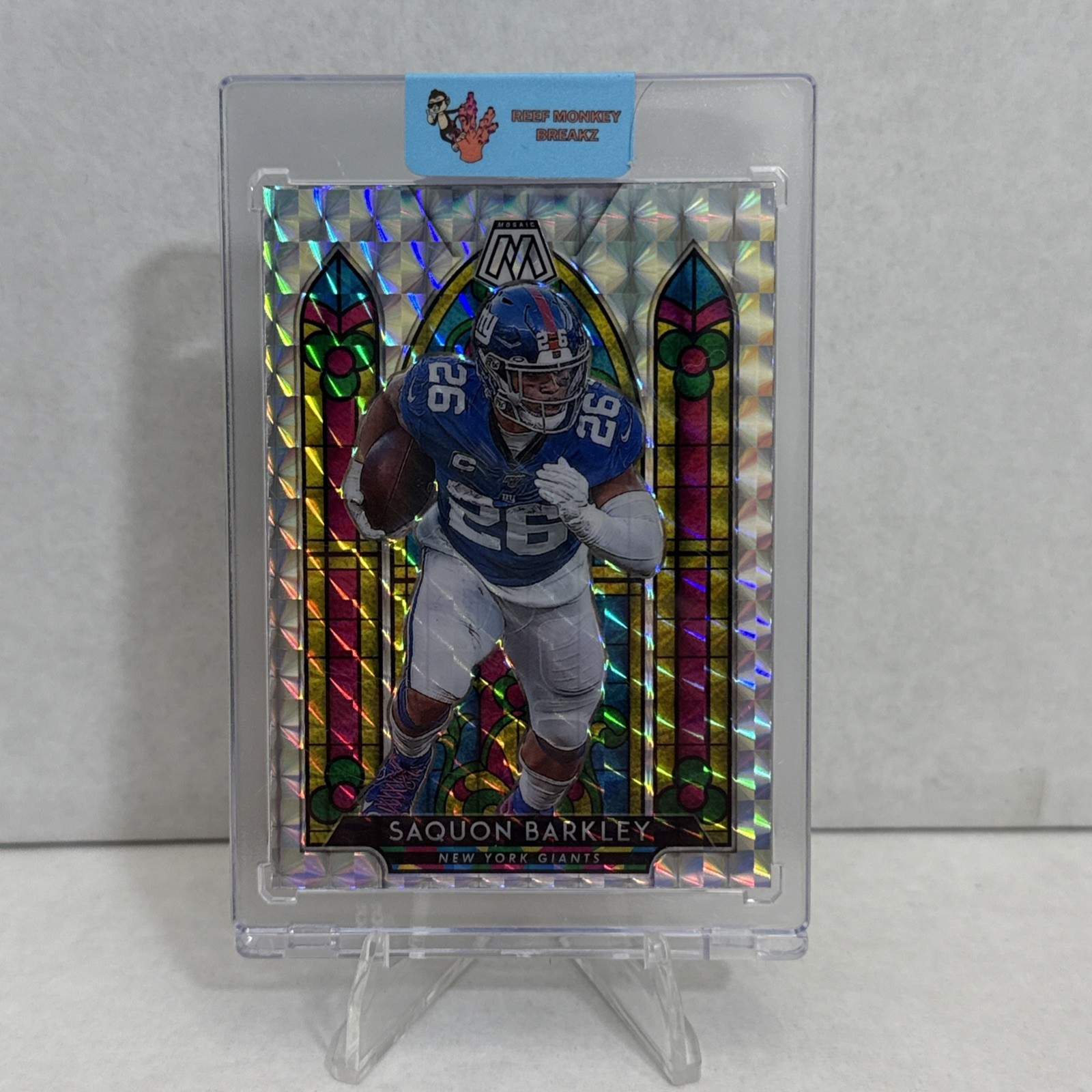 2020 Panini Mosaic Stained Glass Saquon Barkley Case Hit SSP No. SG7 Giants