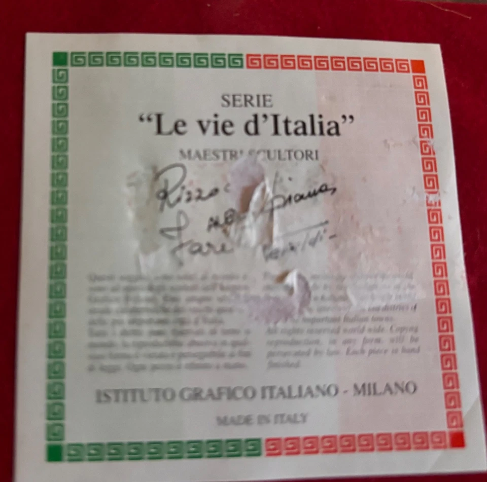 MASTER SCULPTURE FROM ITALY BY "ALEX T” STONE CARVED CITY OF MILANO 6”x4” PLAQUE - Image 4 of 4