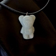 Burmese Natural Jade Jadeite Carved 'Baby Bear' Pendant Charm, With Necklace
