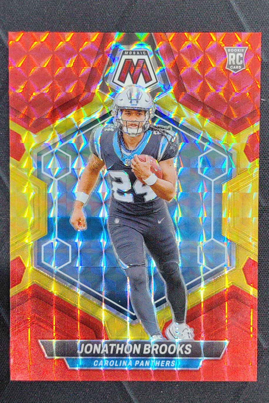 2024 Panini Mosaic Jonathon Brooks Rookies Choice Fusion Red and Yellow /80 #345