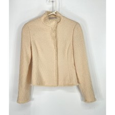 Carlisle Womens Jacket Size 2 Blazer Cream Wool Basketweave Fringe Hidden Snaps