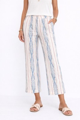 CP Shades 100% Linen Wide Leg Cropped Pants  Lagenlook Aztec Stripe Small Tribal