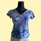 Vintage Y2K Blue Mesh V Neck Floral Top Women’s Size Small