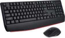 Wireless Keyboard and Mouse Combo, 2.4G Full-Size Ergonomic Black red