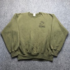 Vintage Soffe USMC Sweatshirt Mens Large Green Marine Corps Pullover Made in USA