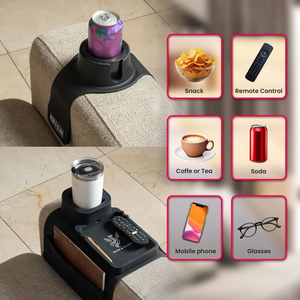 Anti-Spill Silicone Couch Arm Tray & Cup Holder Set (2-Pack) | Non-Slip Armre... - Image 4 of 4