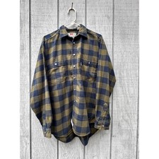 Levi's Authentic Olive Green Blue Plaid Flannel Shirt Button Up Mens Medium