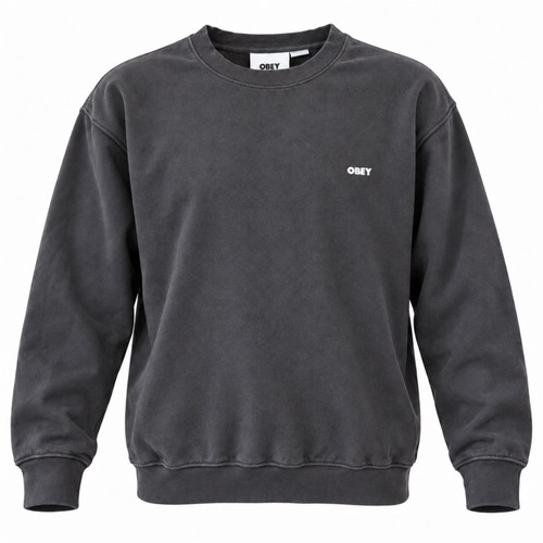 OBEY Crewneck Sweatshirt Large Faded Black Back Graphic Logo Cotton Blend