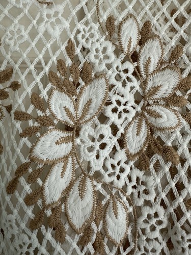 Boston Proper Large Crochet Duster w/sparkling embellishments Cream & Tan - Picture 6 of 6