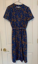 Viva Fleur blue and brown floral midi dress with belt