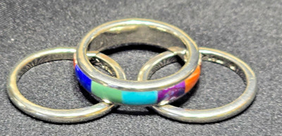 Silpada R1261 Sterling Silver Stackable Ring Set Multi-Stone Inlay 925 Retired 9