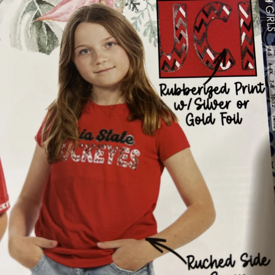 NEW OSU Ohio State Buckeyes Colosseum Red Ruched Silver Shirt Girls M 7-8 - Image 2 of 4