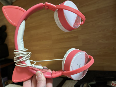 Pink/White Cat Ear Wired On-Ear Headphones 3.5mm Jack, Adjustable Headband