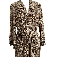 Studio Donatella Women Animal Print Robe L/XL Self Belted Knee Length