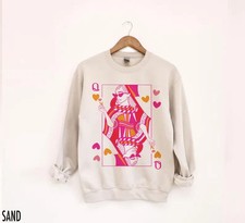 Queen Sweatshirt, Playing Card, Hearts Crewneck, Queen Sweater, Playing Cards