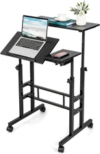 Mobile Stand up Desk, Height Adjustable Home Office Desk with Standing & Seating